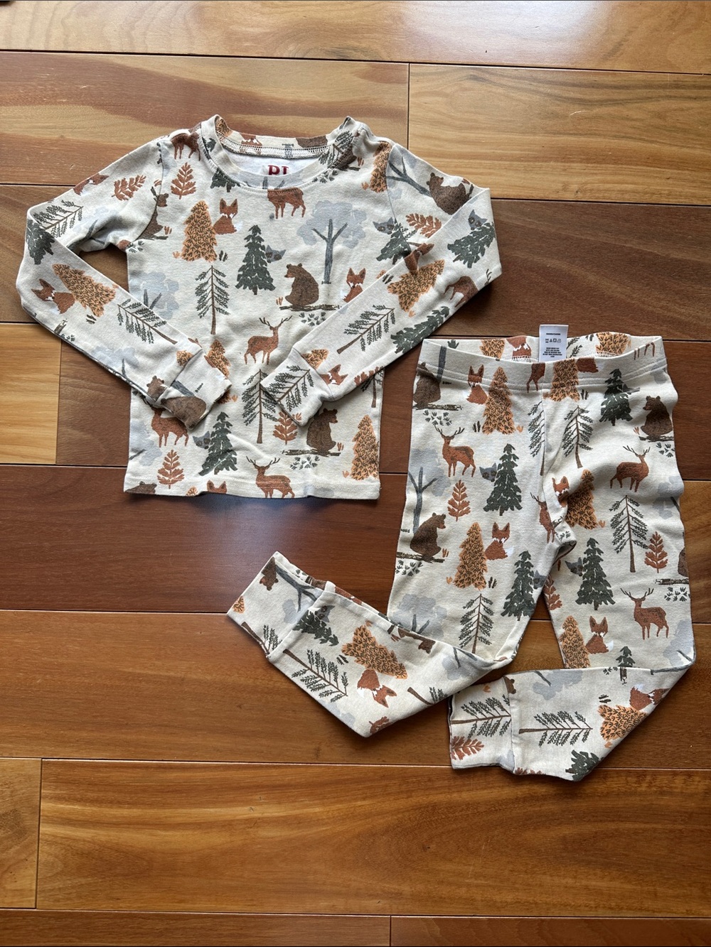 PJ Place Kids Woodland Pajama Set - Cream, Brown & Green 4T